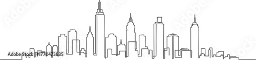 Minimalist Gray New York Cityscape Skyline Line Art on Transparent Background