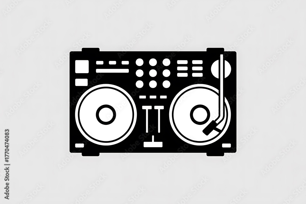 Fototapeta premium Stylized turntable equipment, showcasing controls and vinyl records, suggesting music creation.