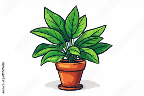 A vibrant cartoon illustration of a lush green houseplant in a terracotta pot.
