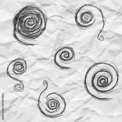 Spiral Sketch on Paper: An artistic composition of hand-drawn spirals sketched on textured paper, evoking a sense of creativity, exploration, and the iterative nature of ideas.