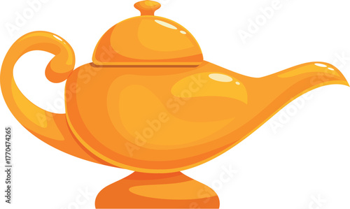 Shiny golden genie lamp promising wishes and magical fulfillment