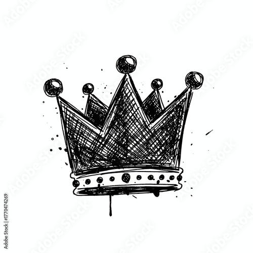Regal Sketch: A hand-drawn crown, rendered in a bold, textured style, emanates a sense of majesty and timeless authority, perfect for conveying concepts of leadership and achievement.