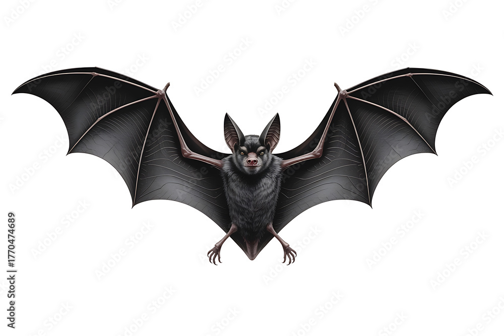 Obraz premium Dark bat with wide, outstretched wings, gracefully gliding through the air, nocturnal creature.