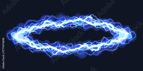 Abstract glowing blue electric energy ring with lightning bolts against a dark background
