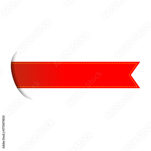 Decorative Red Ribbon Banner with Stitching Detail
​Vector Graphic for Sale Tag and Important Announcement
​Modern Red Flag or Label Element with 3D Shadow