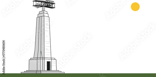 Illustration of a lighthouse with a sun on a blue background