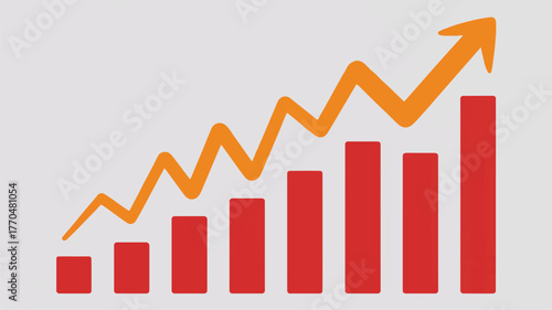 Bar chart showing upward trend with arrow indicating growth