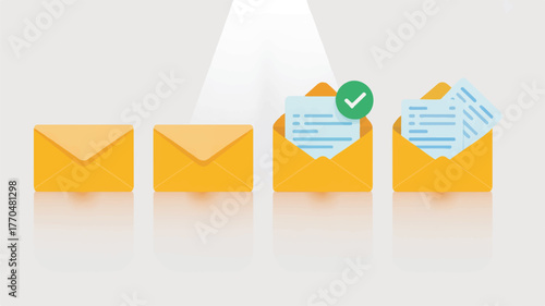 Email process from closed envelope to opened with document