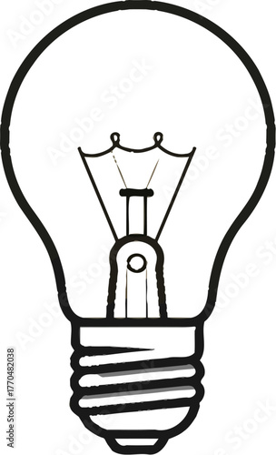 Classic light bulb with glowing filament on light background illustration