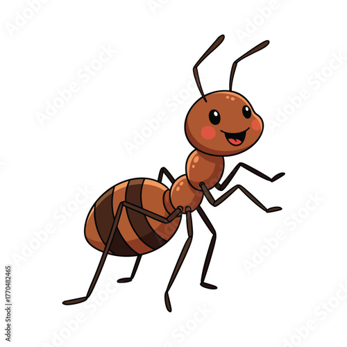 Quadro em tela Cute brown cartoon ant with black stripes and a happy smiling face standing and posing