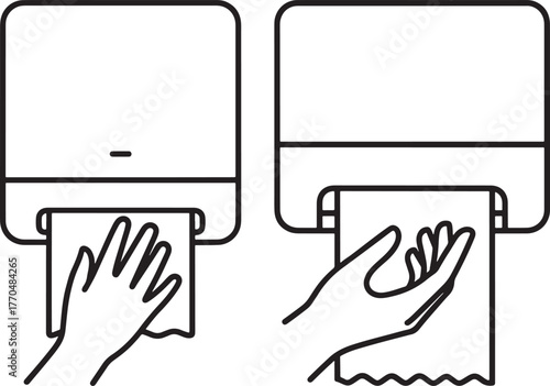 Hands drying with paper towels silhouette