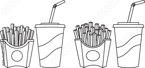 Fast food meal silhouette with drinks and fries