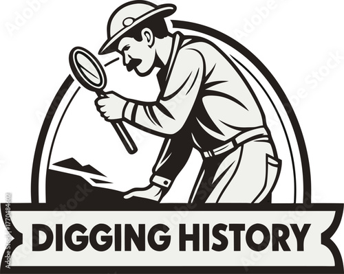 Digging History Archeologist with Magnifying Glass Mascot