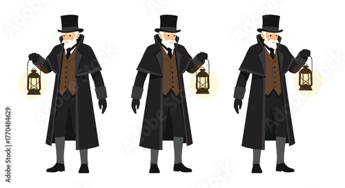 Victorian gentleman holding a vintage lantern, a mysterious figure illuminating the past with historical charm and elegant style