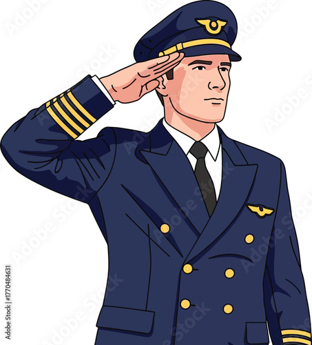 Illustration of a pilot in uniform saluting