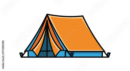 Vibrant orange and blue tent illustration for outdoor adventures and camping trips, perfect for travel blogs and eco-tourism promotions