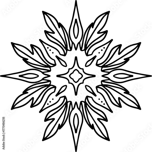 A single drawn snowflake. Doodle vector illustration. Isolated on a white background. Winter element for greeting cards, posters, covers, stickers, etc.

