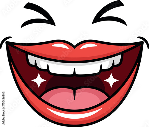 Laughing mouth with sparkling teeth and happy eyes