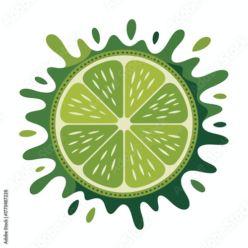 Vibrant Lime Slice Illustration with Splash Effect Fresh and Zesty Graphic Design Element for Food and Beverage Marketing