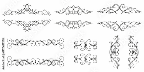 Collection of elegant black vintage ornamental flourishes and dividers for design