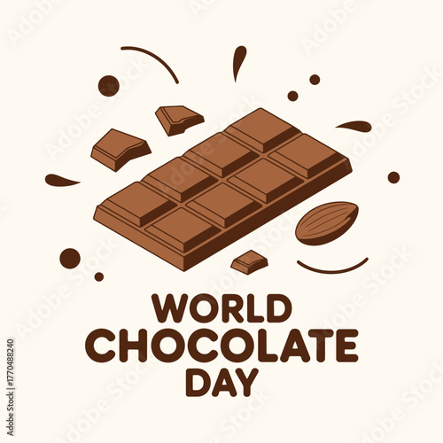 Celebrating World Chocolate Day with a delicious chocolate bar and delectable cocoa treats inviting indulgence and pure enjoyment of this sweet delight