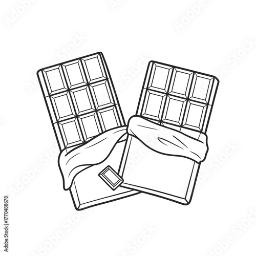 Chocolate bars line art illustration sweet temptation dessert indulgence cocoa treat confectionery packaging design food photography simple black and white outline