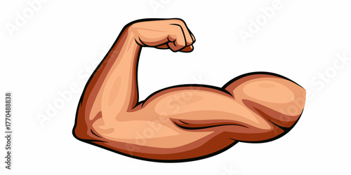 Cartoon illustration of a flexed bicep muscle arm showing strength and power