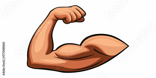 Cartoon illustration of a flexed bicep muscle and fist on a white background