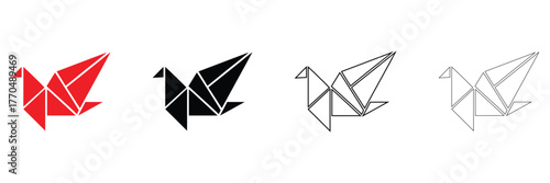 Origami bird vector icon, Minimalist Modern Bird Origami Logo Vector, silhouette and line art