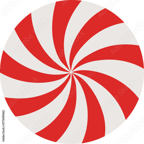Red and white peppermint swirl graphic represents festive holiday candy