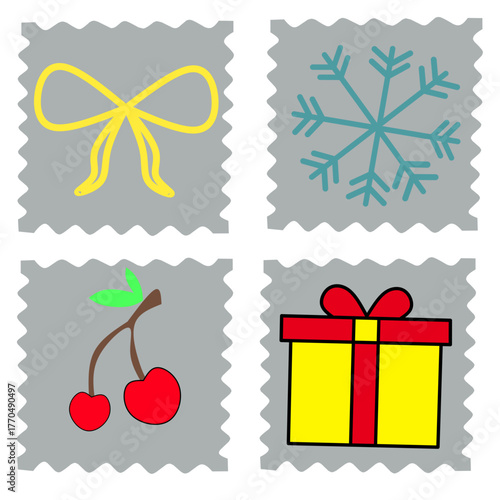set of colorful gift boxes and ribbon icons for holiday and birthday celebration design