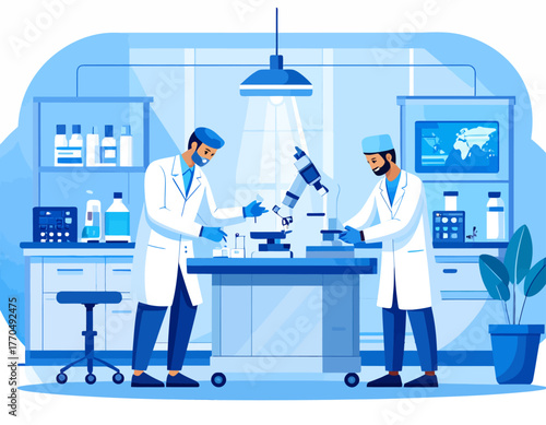 Scientific Research Laboratory Scientists Conducting Experiments in a Modern Lab Environment