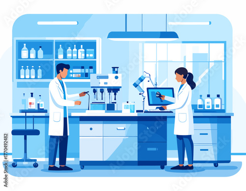 Scientists in Laboratory Conducting Research with Advanced Equipment