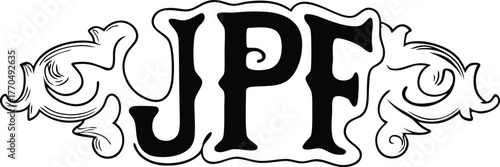 Ornate Black and White JPF Monogram with Decorative Flourishes initial letter