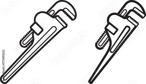 Two adjustable pipe wrenches silhouette