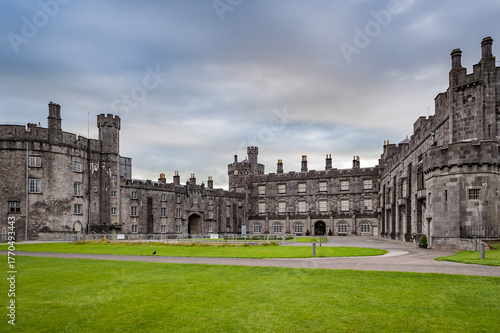 Facade of Kilkenny Castle, a historic landmark in the town of Kilkenny, Kilkenny County, Ireland.