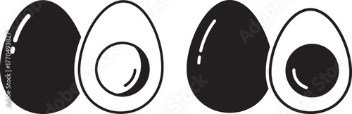 Two whole and two halved eggs silhouette