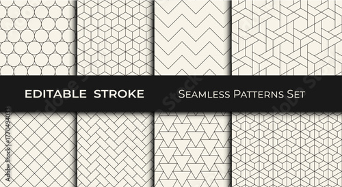Set of Editable Geometric Patterns – Modern Seamless Abstract Backgrounds