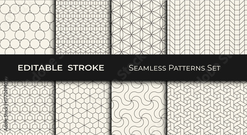 Set of Editable Geometric Patterns – Modern Seamless Abstract Backgrounds