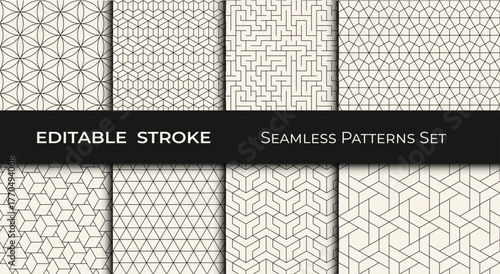 Set of Editable Geometric Patterns – Modern Seamless Abstract Backgrounds