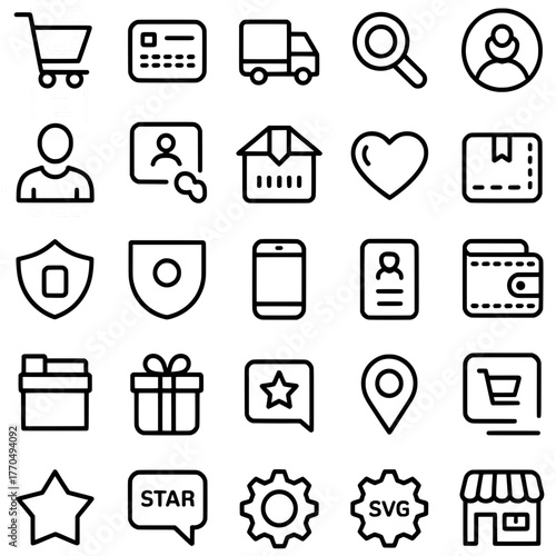 e-commerce Versatile  comprehensive flat vector icon set with clean, pixel-perfect designs—editable, scalable, and ideal for web, apps, print, and branding across all creative industries.