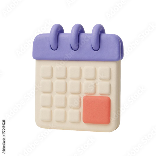Cute 3d calendar icon with a highlighted square isolated on transparent background