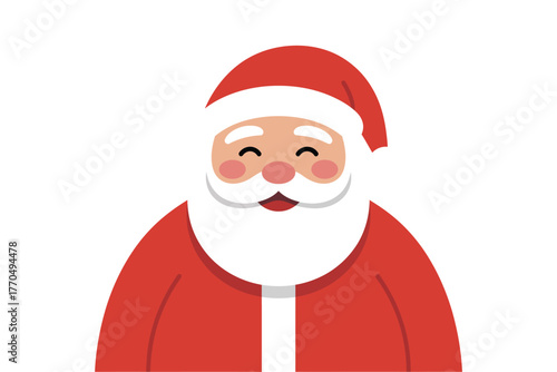 A cheerful cartoon illustration of Santa Claus with a rosy red nose and white beard.