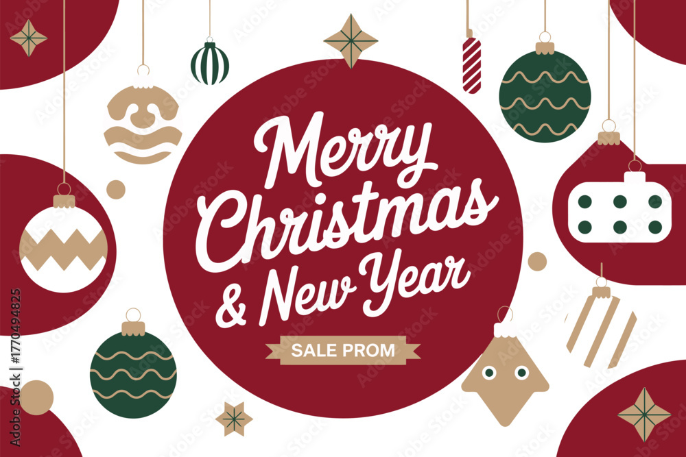 Naklejka premium Merry Christmas and New Year sale promotion with festive ornaments