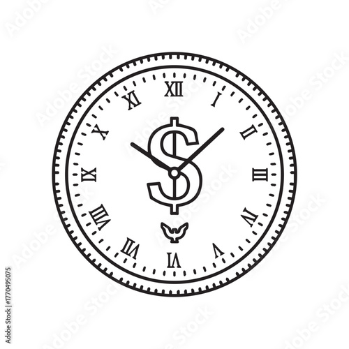 Time is money clock with dollar sign and roman numerals