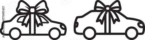 Two cars with gift bows silhouette