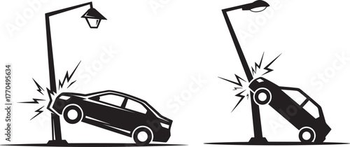 Car crashes into lamppost silhouette