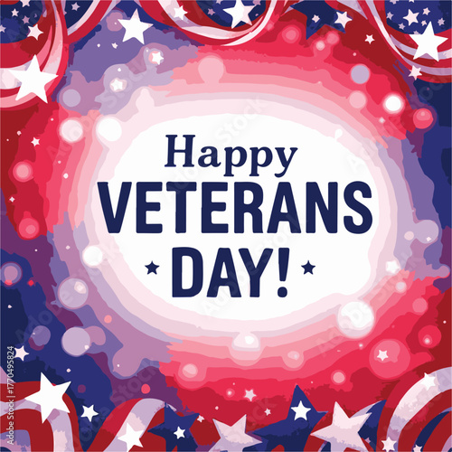 Happy Veterans Day Banner with American Flag Decorations