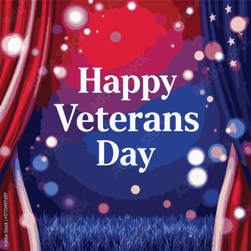 Happy Veterans Day Banner with American Flag Decorations