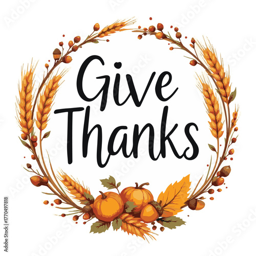 Happy Thanksgiving Greeting Card with Autumn Leaves Border